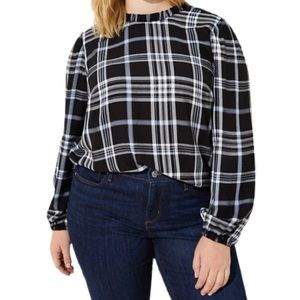 Loft Plus 2X Black Plaid Tie Back Blouse